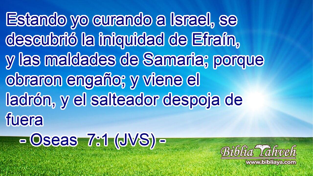 Estando yo curando a Israel, se descubrió la iniquidad de Efraín, y las maldades de Samaria; porque obraron engaño; y viene el ladrón, y el salteador despoja de fuera