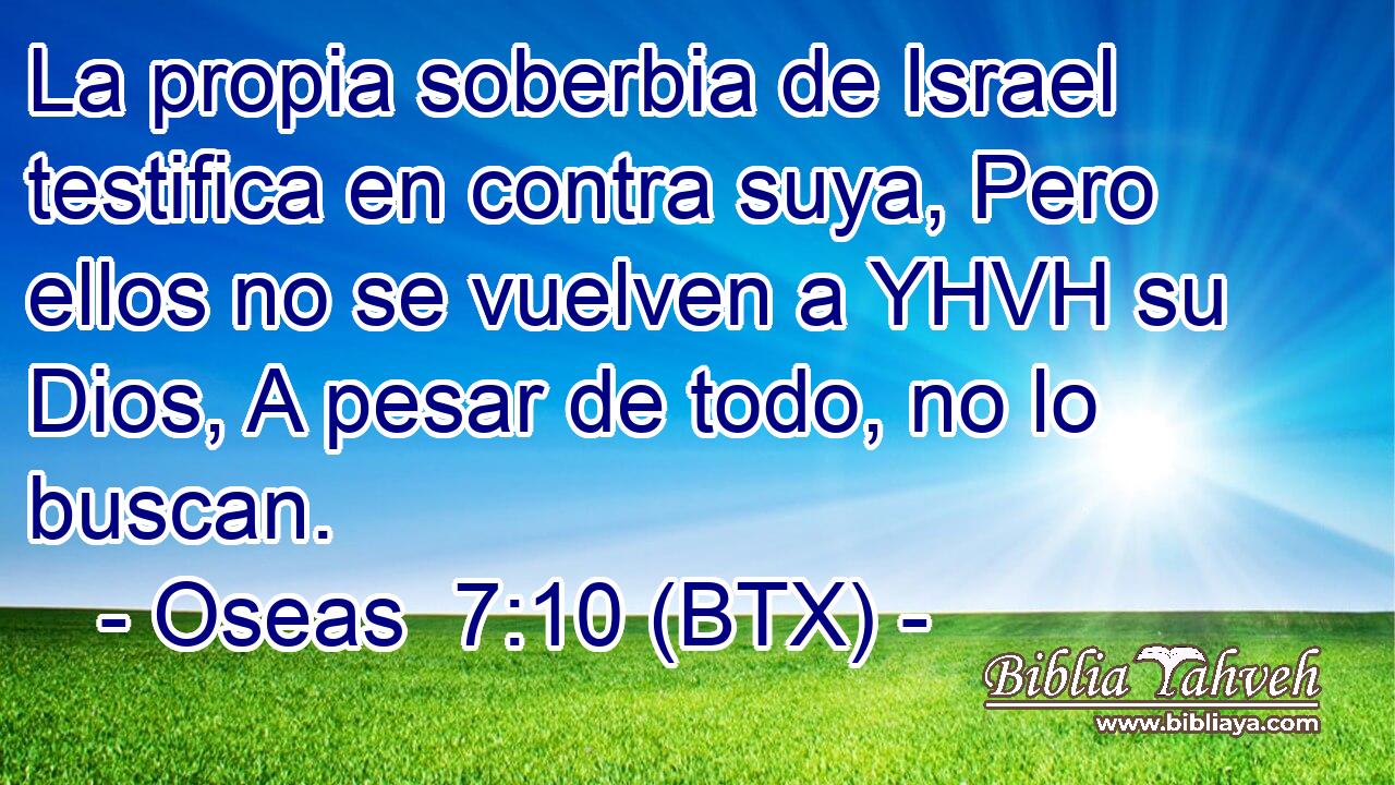 La propia soberbia de Israel testifica en contra suya, Pero ellos no se vuelven a YHVH su Dios, A pesar de todo, no lo buscan.