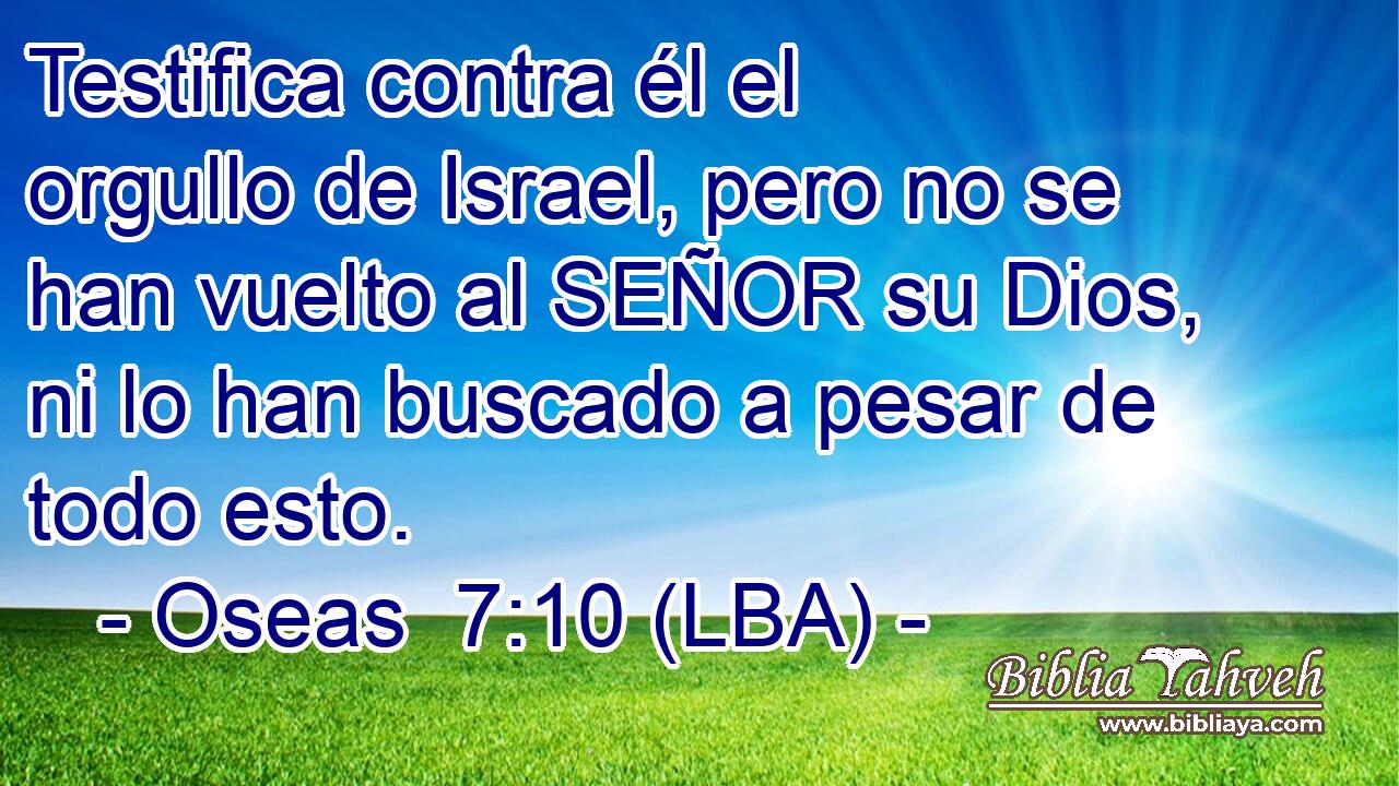 Testifica contra él el orgullo de Israel, pero no se han vuelto al SEÑOR su Dios, ni lo han buscado a pesar de todo esto.