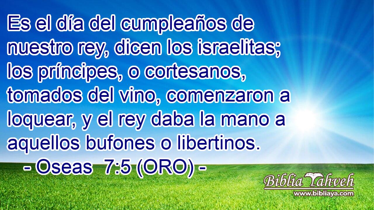  Es el día del cumpleaños de nuestro rey, dicen los israelitas; los príncipes, o cortesanos, tomados del vino, comenzaron a loquear, y el rey daba la mano a aquellos bufones o libertinos. 
