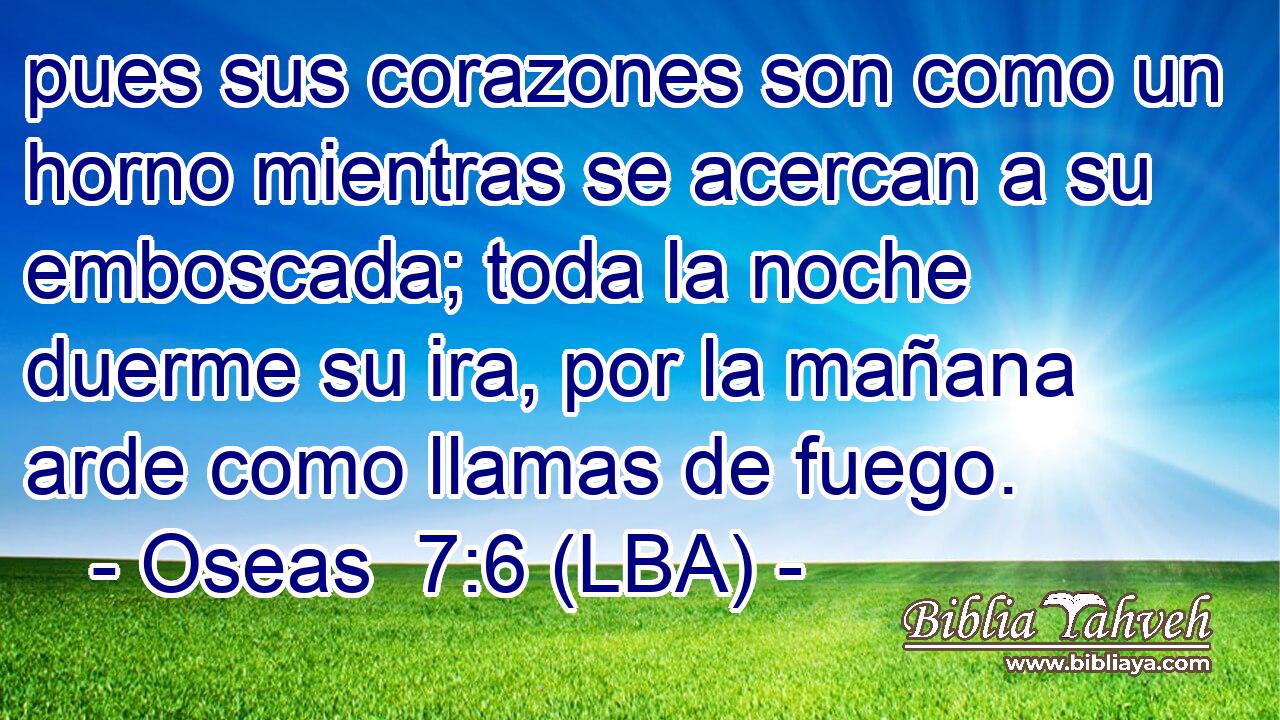 pues sus corazones son como un horno mientras se acercan a su emboscada; toda la noche duerme su ira, por la mañana arde como llamas de fuego.