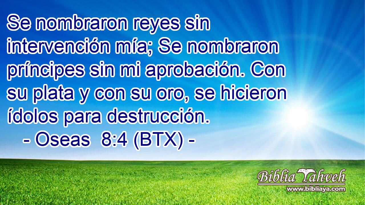 Se nombraron reyes sin intervención mía; Se nombraron príncipes sin mi aprobación. Con su plata y con su oro, se hicieron ídolos para destrucción.