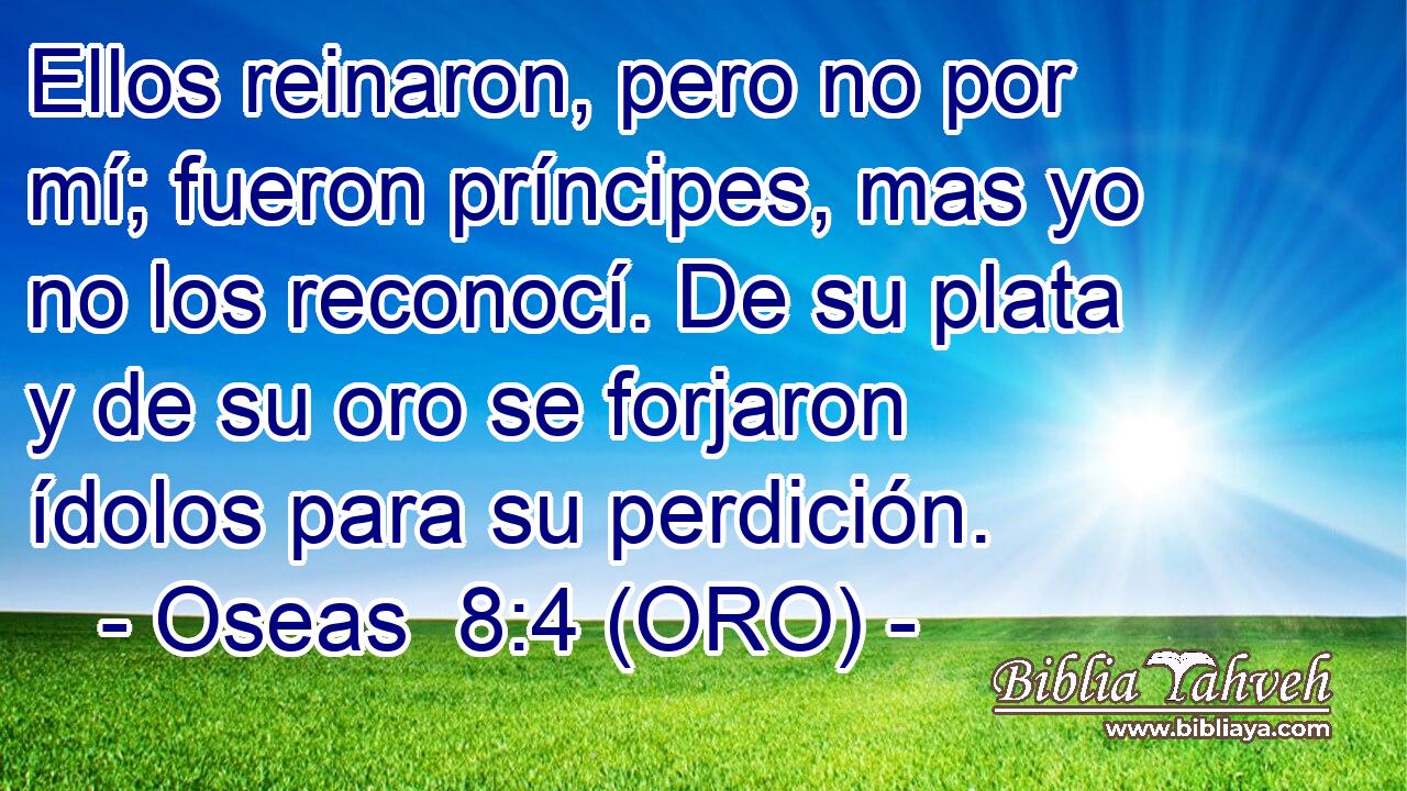  Ellos reinaron, pero no por mí; fueron príncipes, mas yo no los reconocí. De su plata y de su oro se forjaron ídolos para su perdición. 