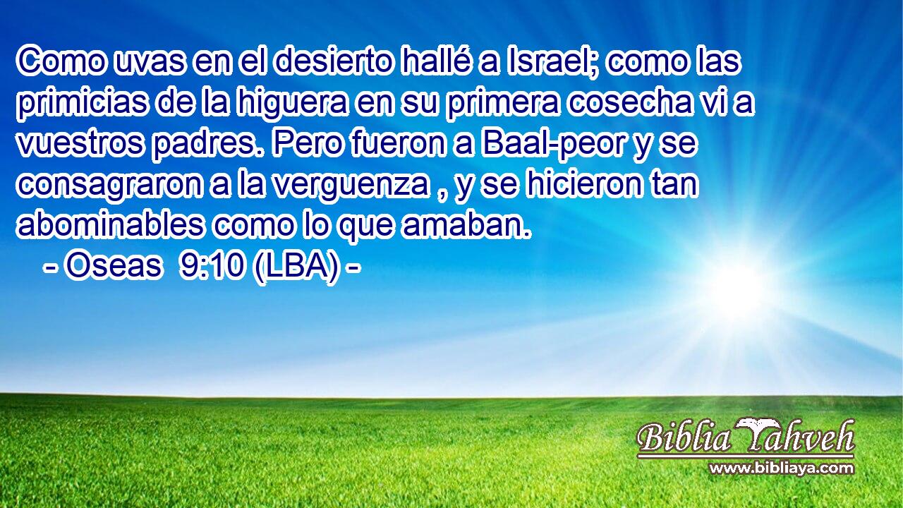 Como uvas en el desierto hallé a Israel; como las primicias de la higuera en su primera cosecha vi a vuestros padres. Pero fueron a Baal-peor y se consagraron a la verguenza , y se hicieron tan abominables como lo que amaban.