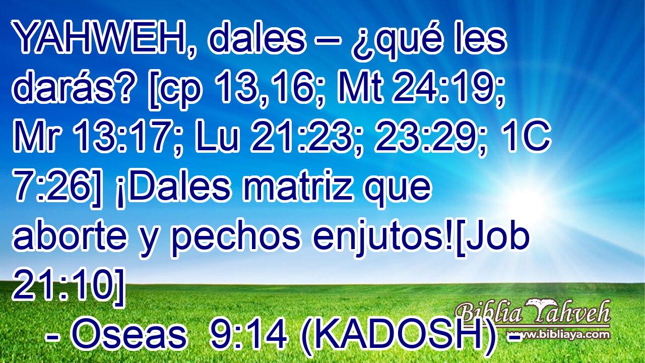  YAHWEH, dales – ¿qué les darás? [cp 13,16; Mt 24:19; Mr 13:17; Lu 21:23; 23:29; 1C 7:26] ¡Dales matriz que aborte y pechos enjutos![Job 21:10] 