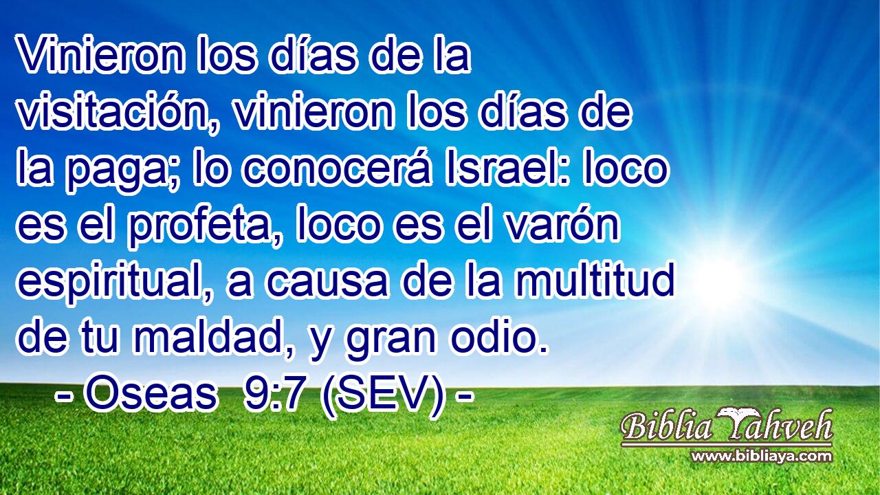 Vinieron los días de la visitación, vinieron los días de la paga; lo conocerá Israel: loco es el profeta, loco es el varón espiritual, a causa de la multitud de tu maldad, y gran odio.