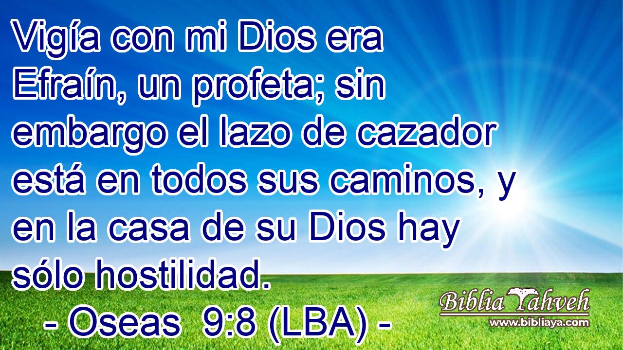 Vigía con mi Dios era Efraín, un profeta; sin embargo el lazo de cazador está en todos sus caminos, y en la casa de su Dios hay sólo hostilidad.