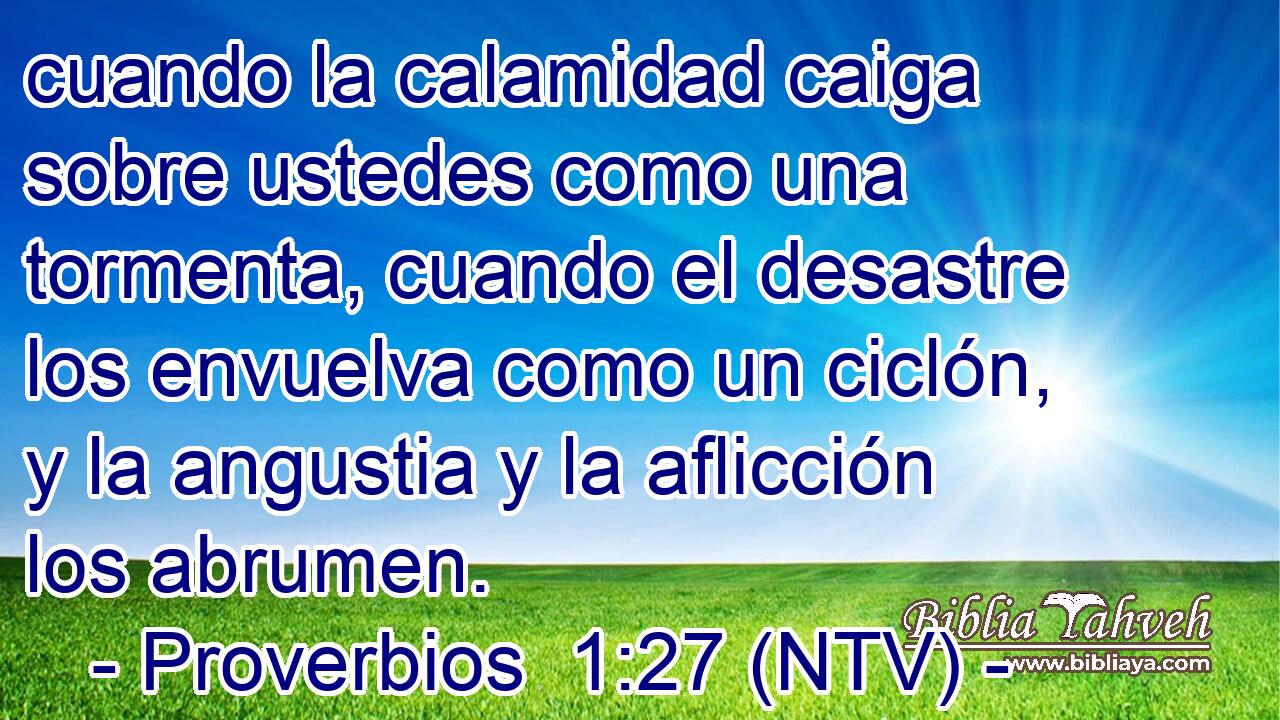 cuando la calamidad caiga sobre ustedes como una tormenta, cuando el desastre los envuelva como un ciclón, y la angustia y la aflicción los abrumen.