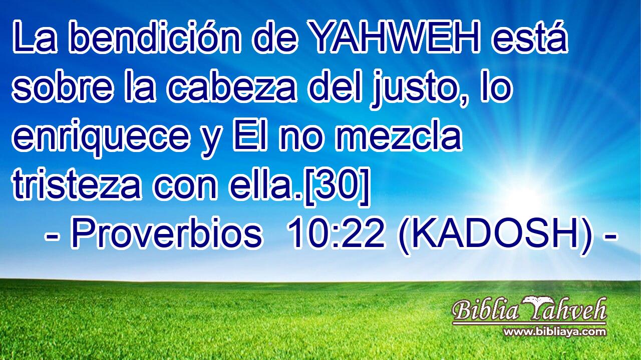  La bendición de YAHWEH está sobre la cabeza del justo, lo enriquece y El no mezcla tristeza con ella.[30] 