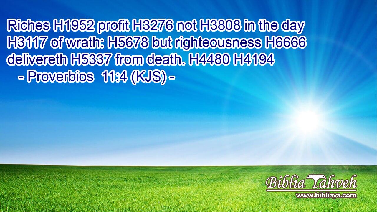 Riches H1952 profit H3276 not H3808 in the day H3117 of wrath: H5678 but righteousness H6666 delivereth H5337 from death. H4480 H4194