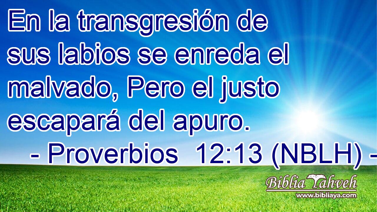  En la transgresión de sus labios se enreda el malvado, Pero el justo escapará del apuro. 