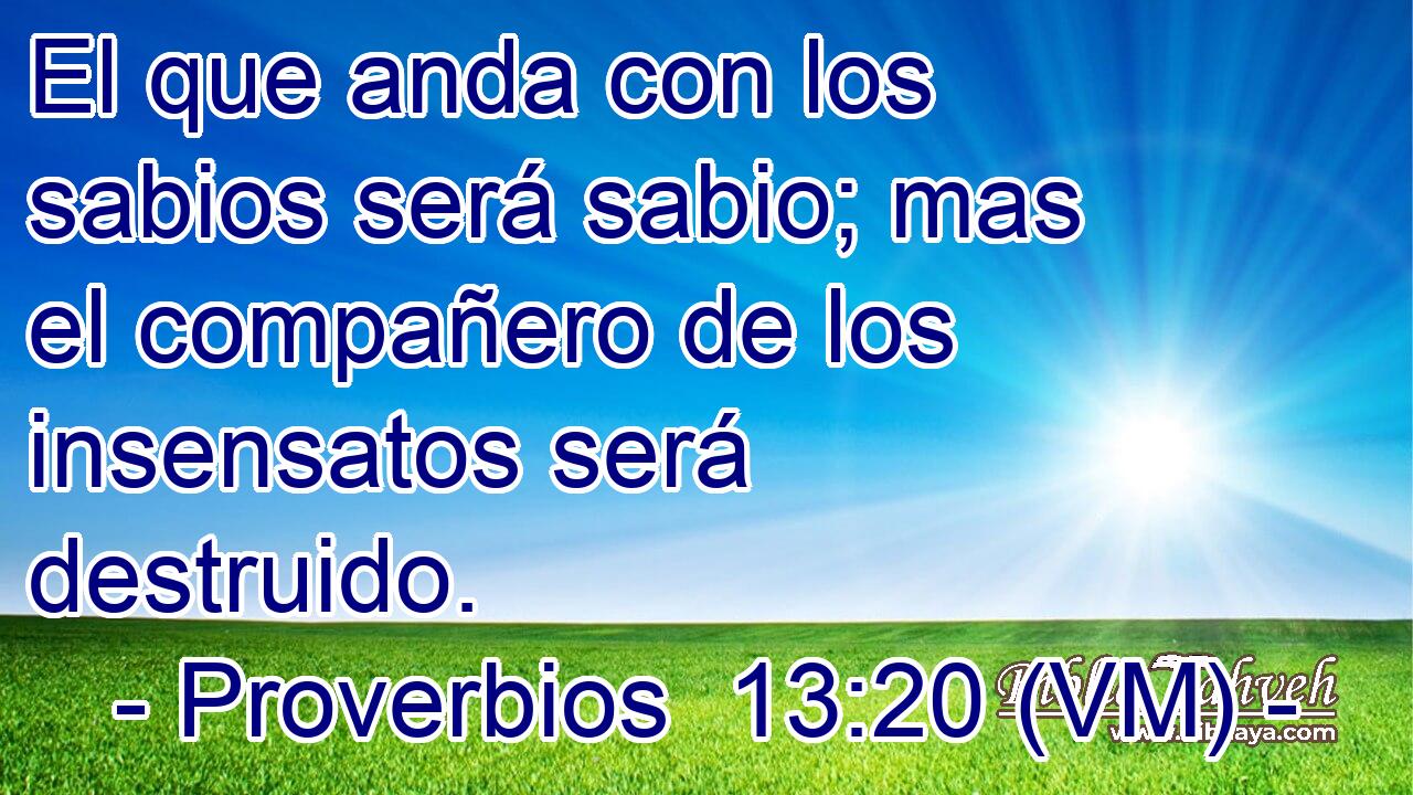  El que anda con los sabios será sabio; mas el compañero de los insensatos será destruido. 