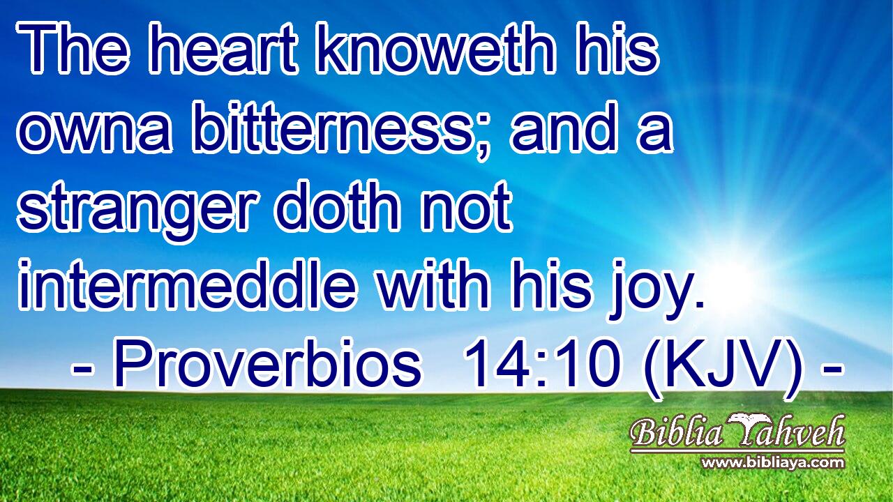The heart knoweth his owna bitterness; and a stranger doth not intermeddle with his joy.