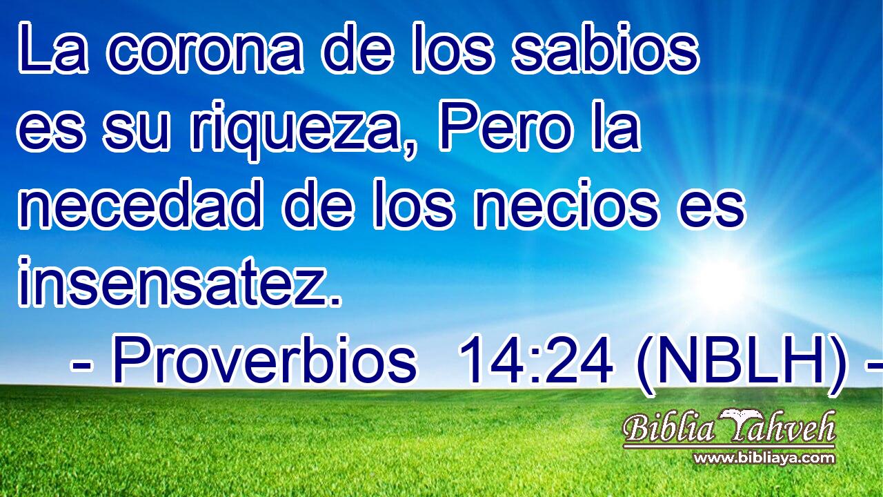  La corona de los sabios es su riqueza, Pero la necedad de los necios es insensatez. 