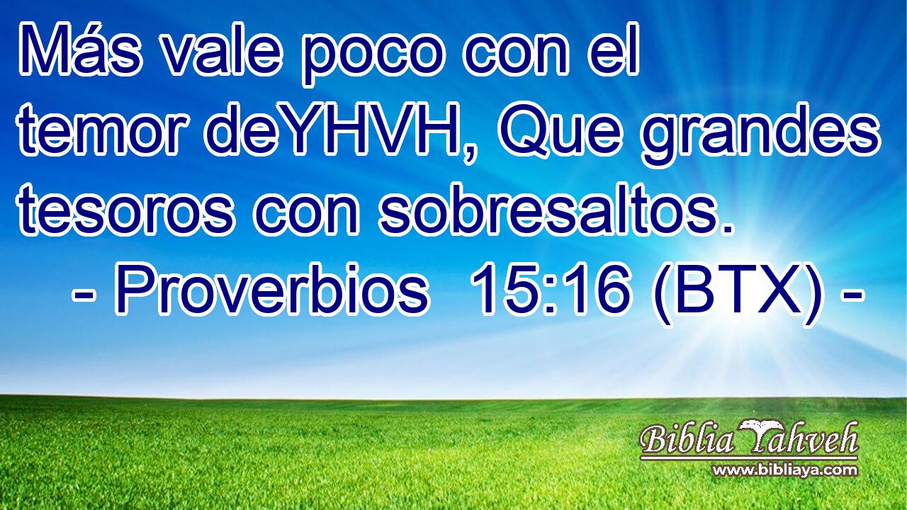 Más vale poco con el temor deYHVH, Que grandes tesoros con sobresaltos.