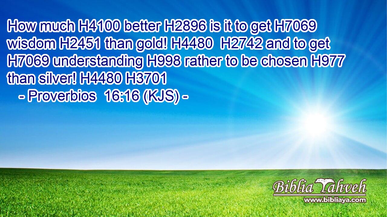 How much H4100 better H2896 is it to get H7069 wisdom H2451 than gold! H4480  H2742 and to get H7069 understanding H998 rather to be chosen H977 than silver! H4480 H3701