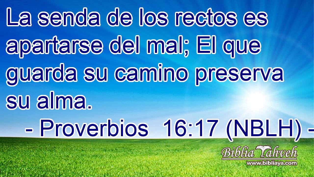  La senda de los rectos es apartarse del mal; El que guarda su camino preserva su alma. 