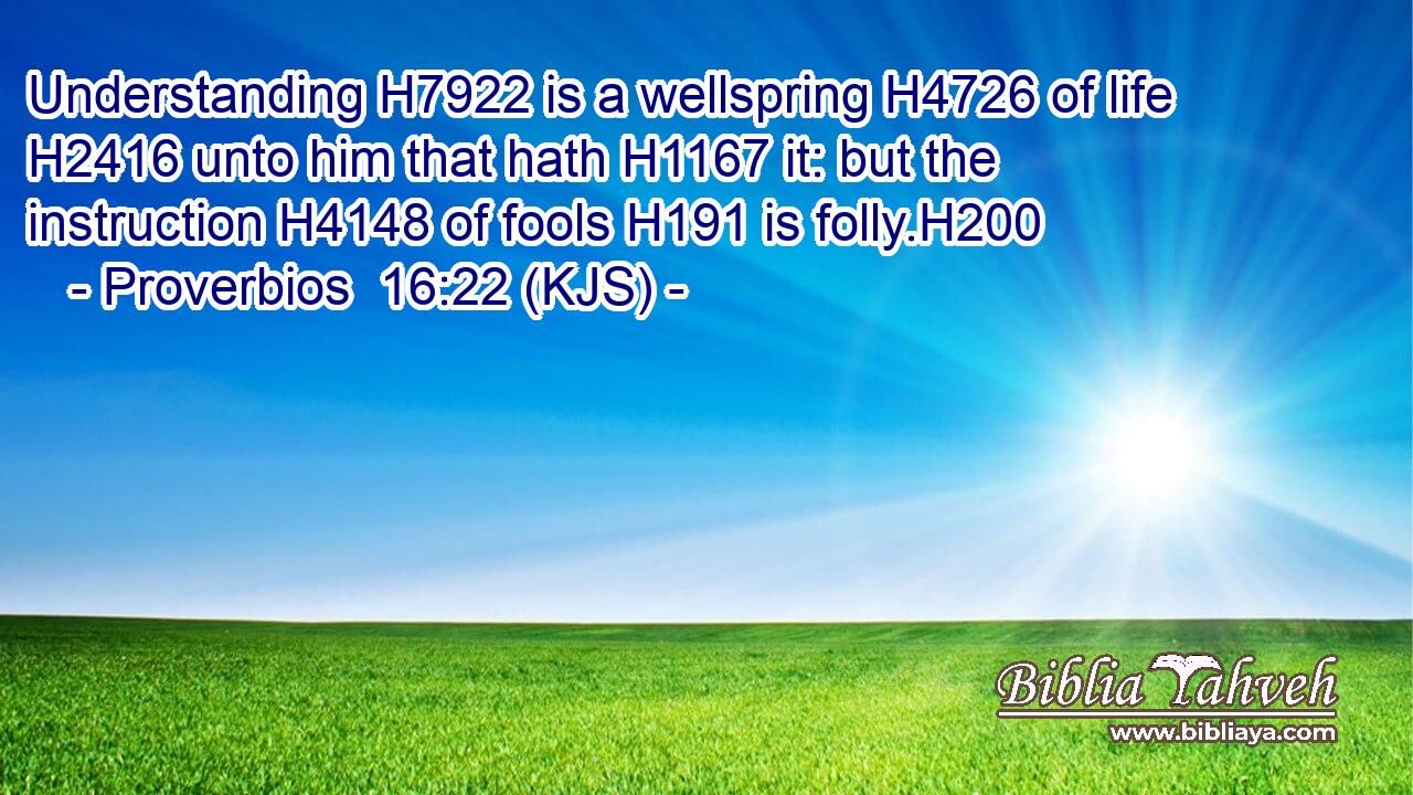 Understanding H7922 is a wellspring H4726 of life H2416 unto him that hath H1167 it: but the instruction H4148 of fools H191 is folly.H200