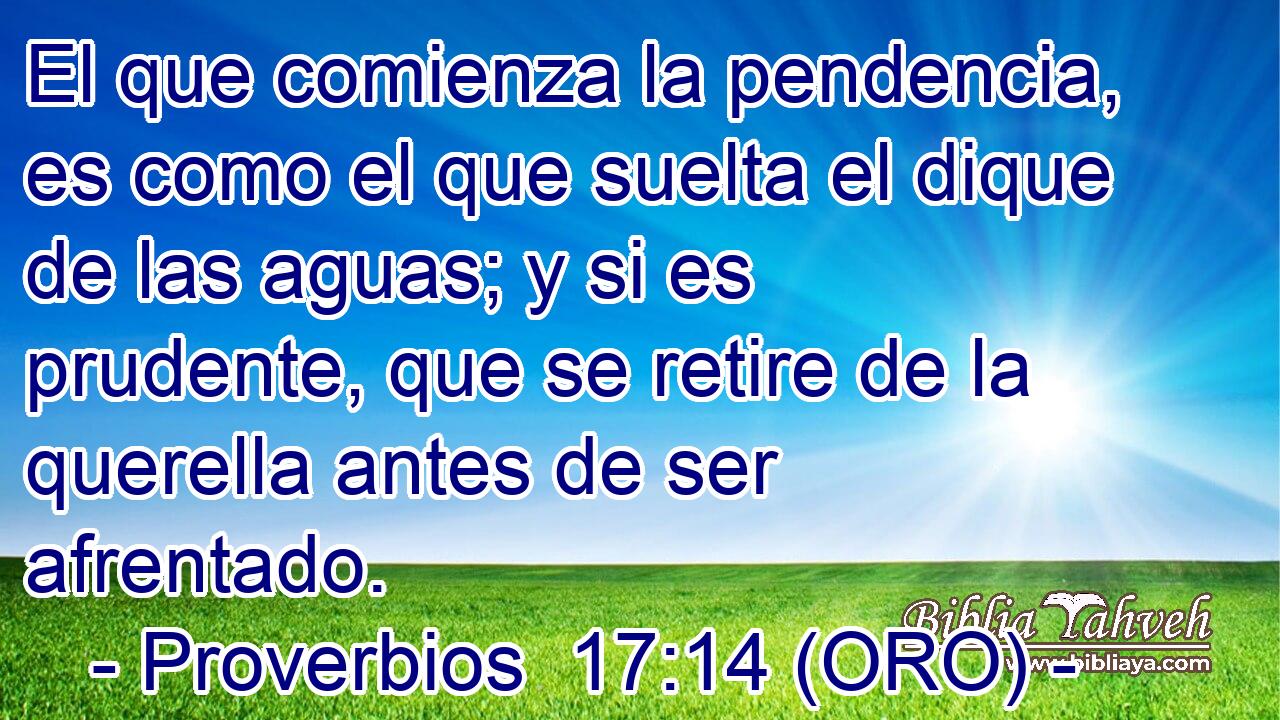  El que comienza la pendencia, es como el que suelta el dique de las aguas; y si es prudente, que se retire de la querella antes de ser afrentado. 