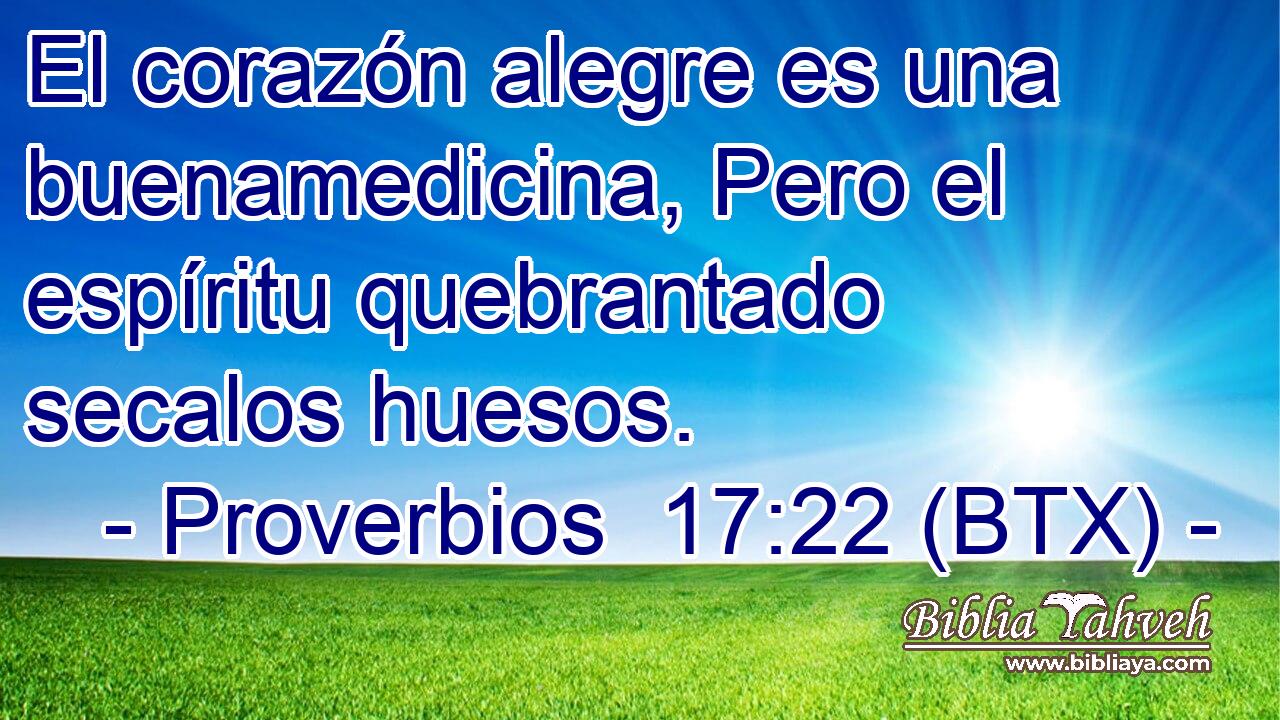 El corazón alegre es una buenamedicina, Pero el espíritu quebrantado secalos huesos.