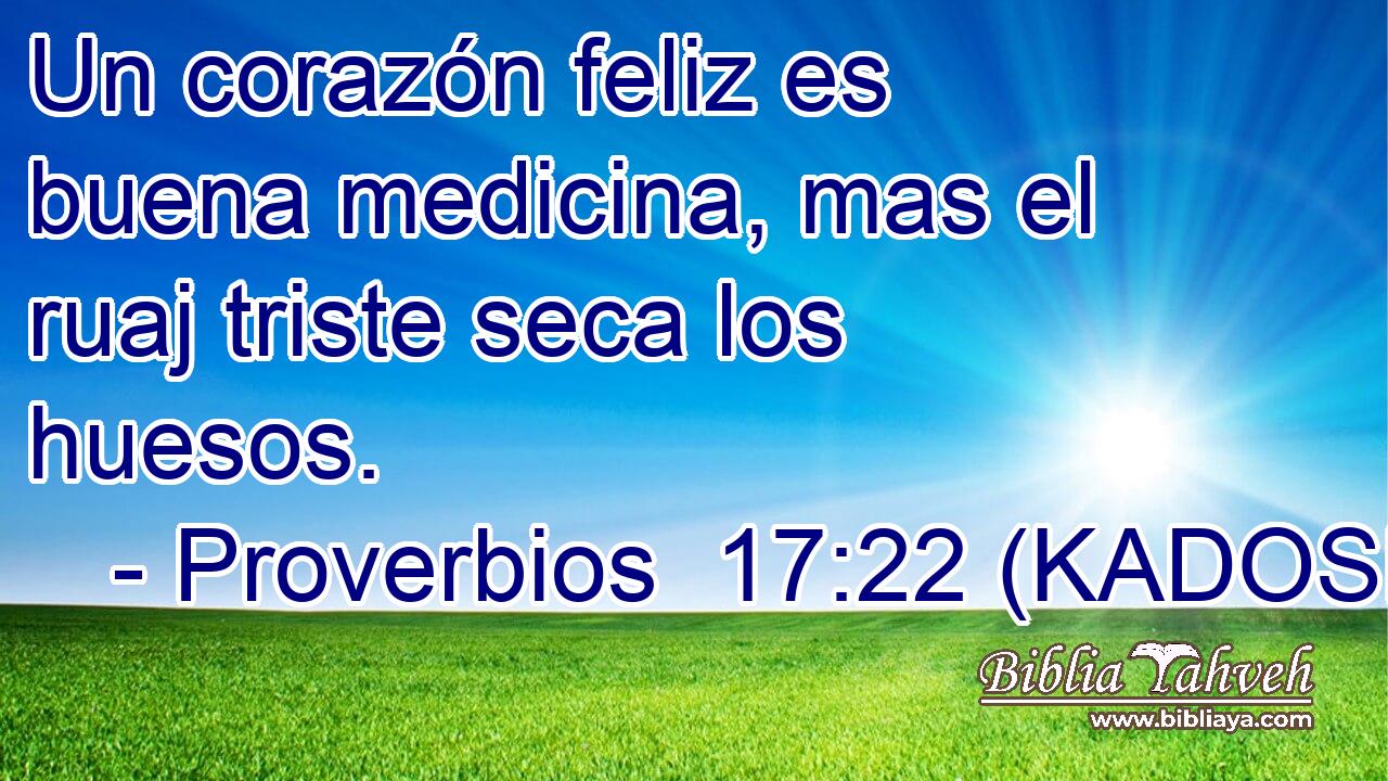  Un corazón feliz es buena medicina, mas el ruaj triste seca los huesos. 