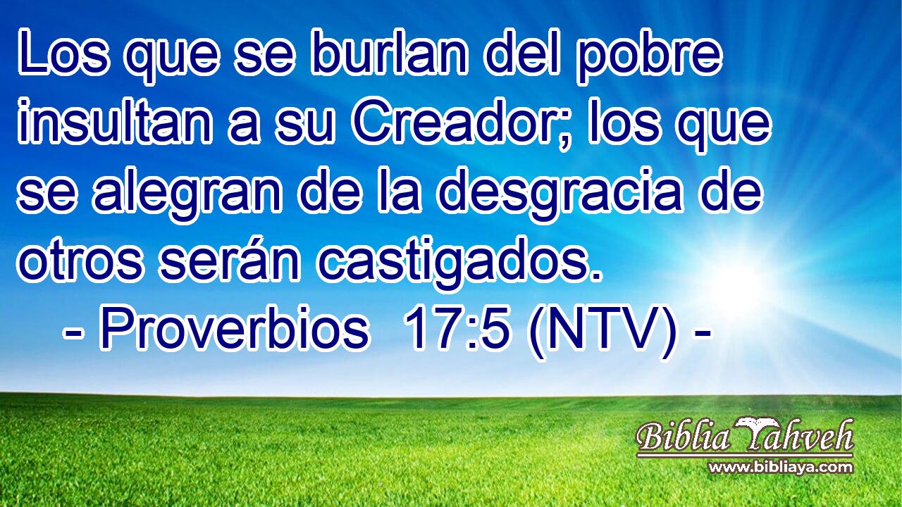 Los que se burlan del pobre insultan a su Creador; los que se alegran de la desgracia de otros serán castigados.