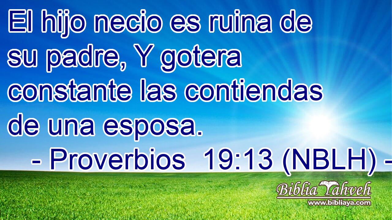 El hijo necio es ruina de su padre, Y gotera constante las contiendas de una esposa. 