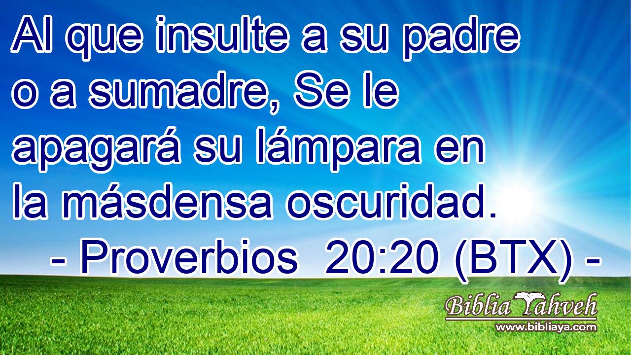 Al que insulte a su padre o a sumadre, Se le apagará su lámpara en la másdensa oscuridad.