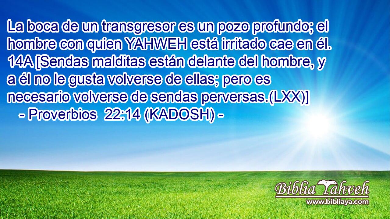  La boca de un transgresor es un pozo profundo; el hombre con quien YAHWEH está irritado cae en él. 14A [Sendas malditas están delante del hombre, y a él no le gusta volverse de ellas; pero es necesario volverse de sendas perversas.(LXX)] 