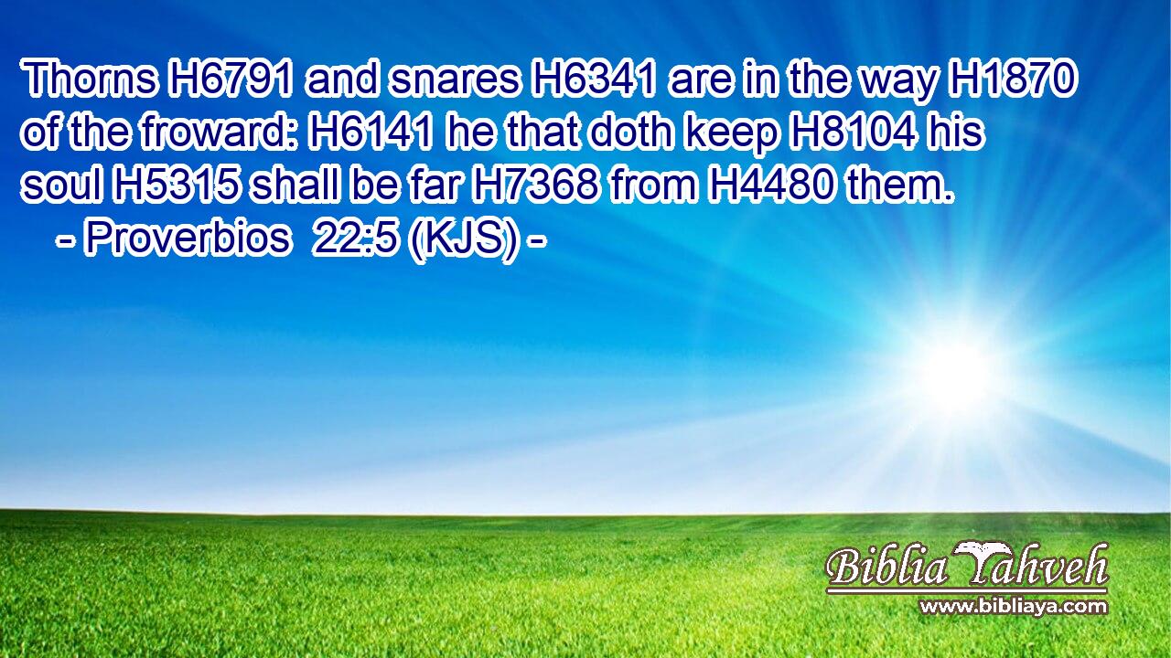Thorns H6791 and snares H6341 are in the way H1870 of the froward: H6141 he that doth keep H8104 his soul H5315 shall be far H7368 from H4480 them.