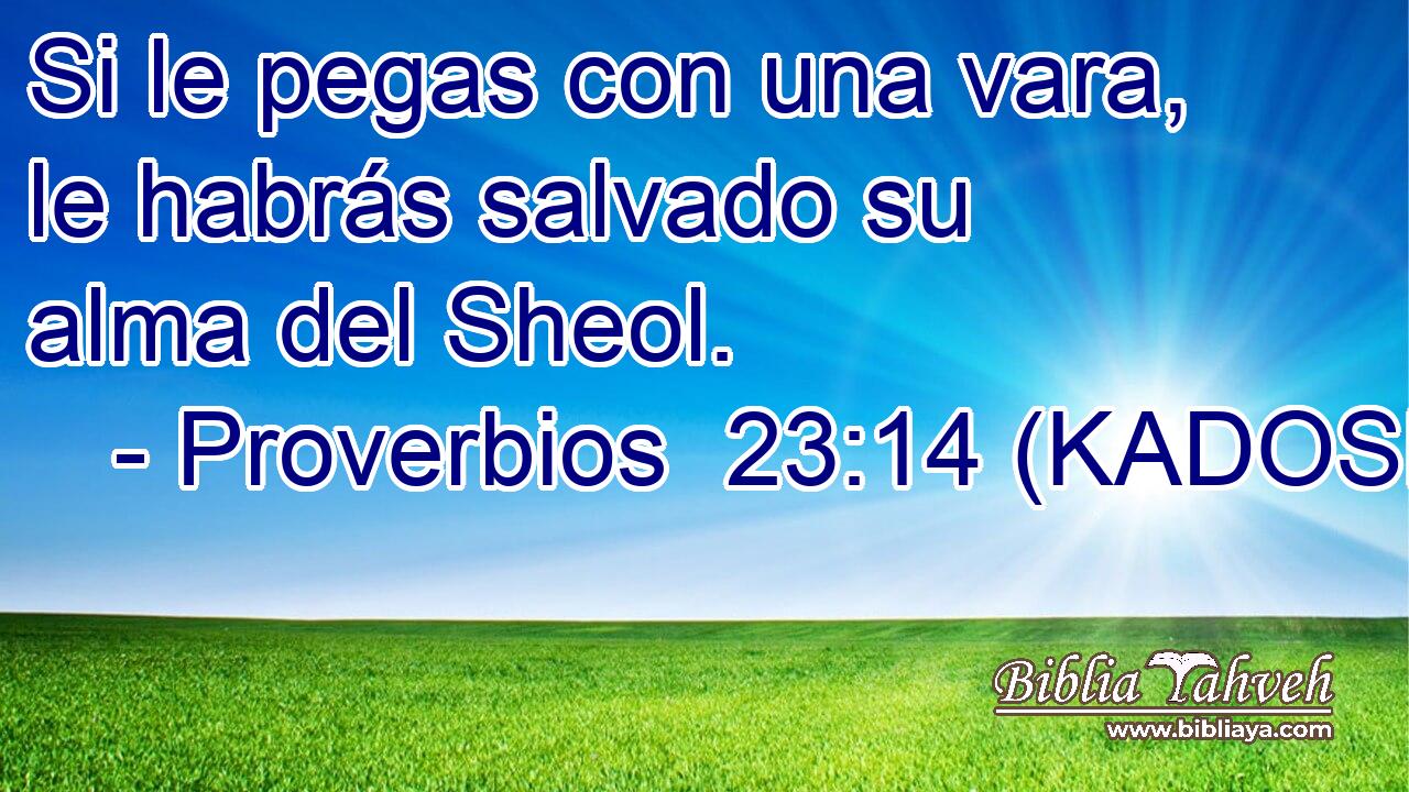  Si le pegas con una vara, le habrás salvado su alma del Sheol. 