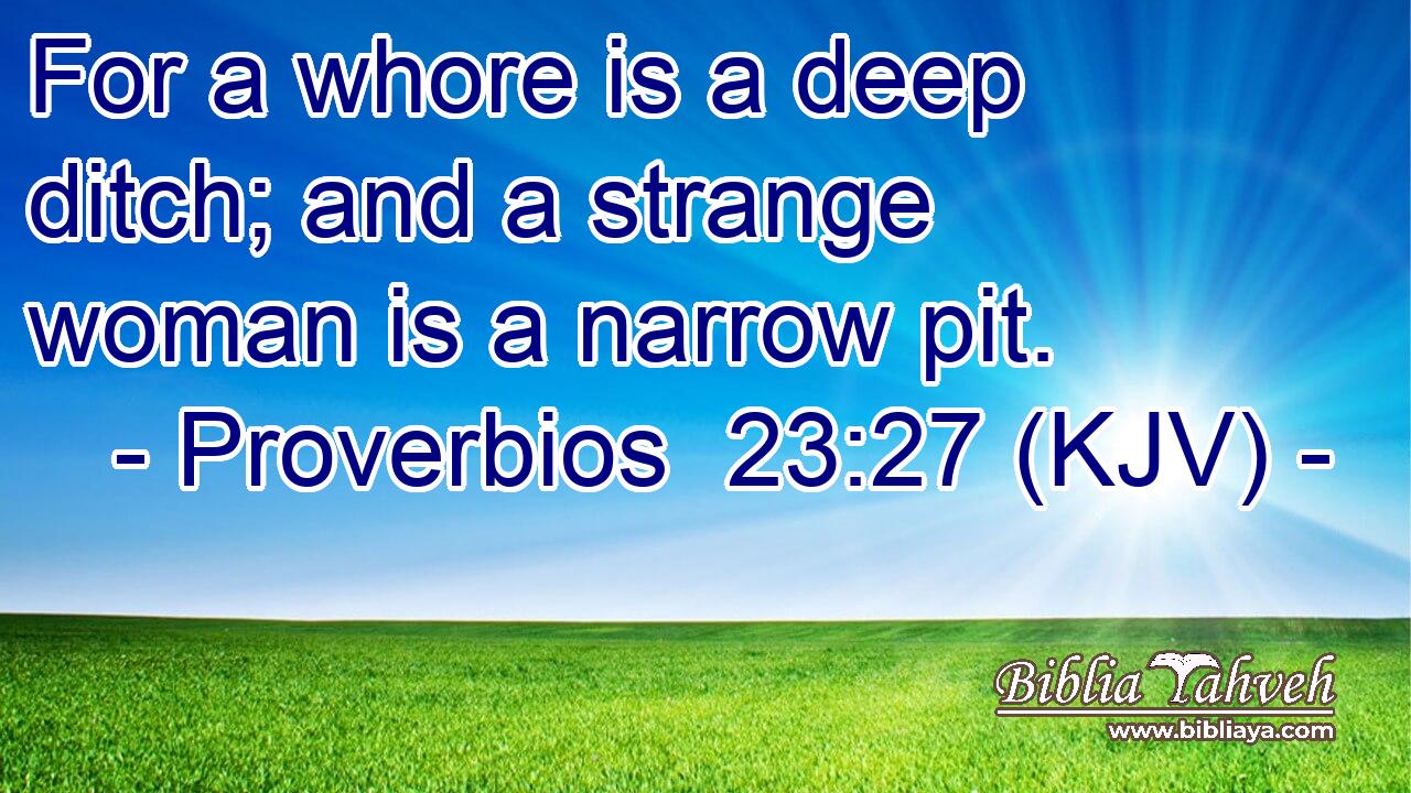 For a whore is a deep ditch; and a strange woman is a narrow pit.