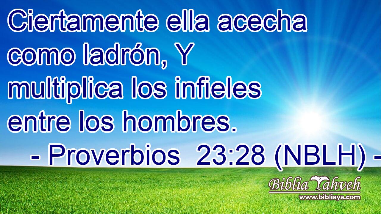  Ciertamente ella acecha como ladrón, Y multiplica los infieles entre los hombres. 