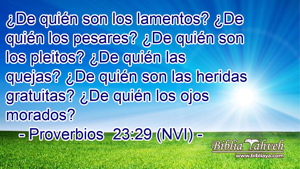 ¿De quién son los lamentos? ¿De quién los pesares? ¿De quién son los pleitos? ¿De quién las quejas? ¿De quién son las heridas gratuitas? ¿De quién los ojos morados? 