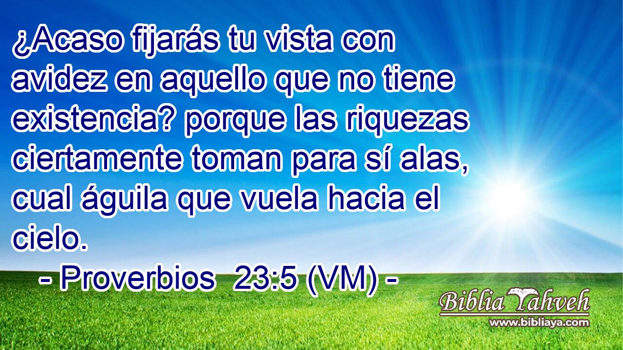  ¿Acaso fijarás tu vista con avidez en aquello que no tiene existencia? porque las riquezas ciertamente toman para sí alas, cual águila que vuela hacia el cielo. 