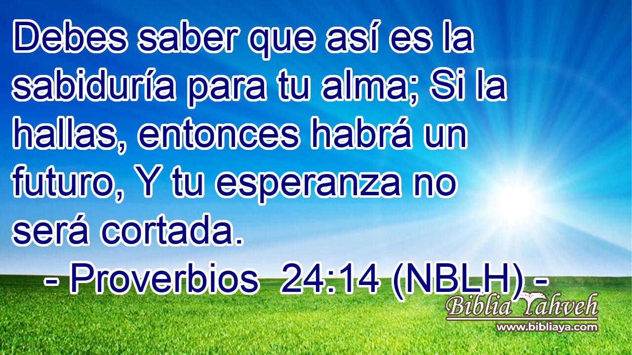  Debes saber que así es la sabiduría para tu alma; Si la hallas, entonces habrá un futuro, Y tu esperanza no será cortada. 