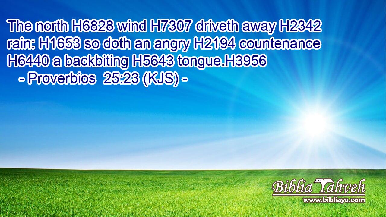 The north H6828 wind H7307 driveth away H2342 rain: H1653 so doth an angry H2194 countenance H6440 a backbiting H5643 tongue.H3956