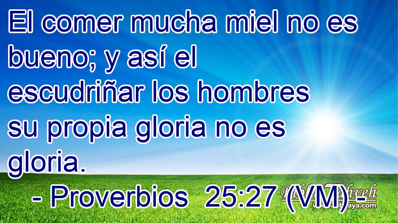 El comer mucha miel no es bueno; y así el escudriñar los hombres su propia gloria no es gloria. 