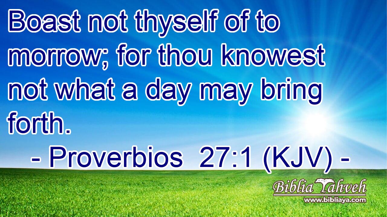 Boast not thyself of to morrow; for thou knowest not what a day may bring forth.
