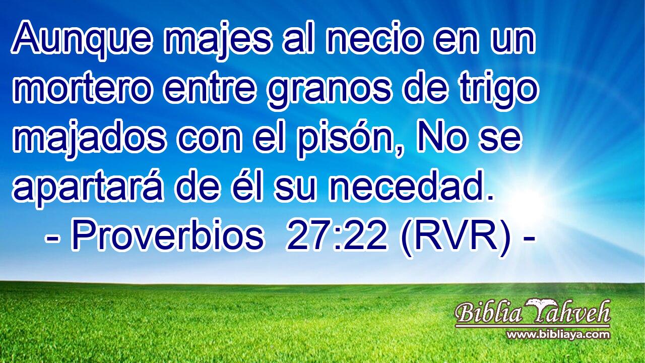 Aunque majes al necio en un mortero entre granos de trigo majados con el pisón, No se apartará de él su necedad.