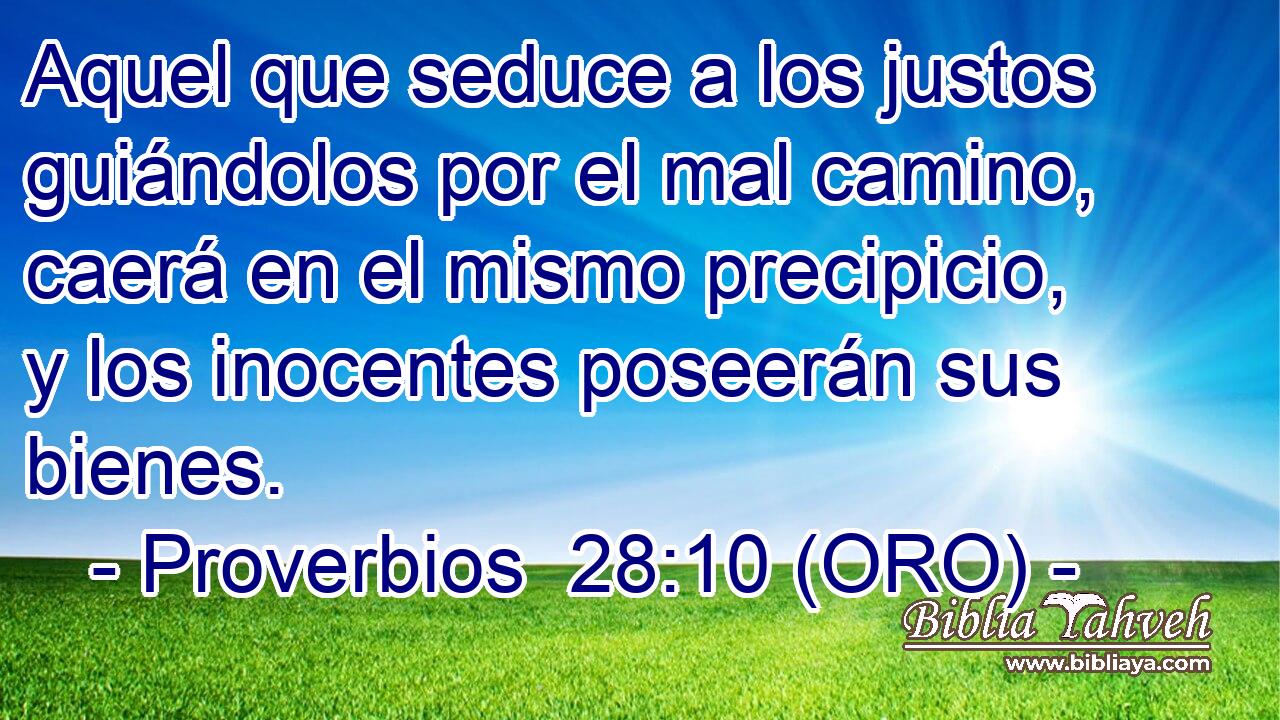  Aquel que seduce a los justos guiándolos por el mal camino, caerá en el mismo precipicio, y los inocentes poseerán sus bienes. 
