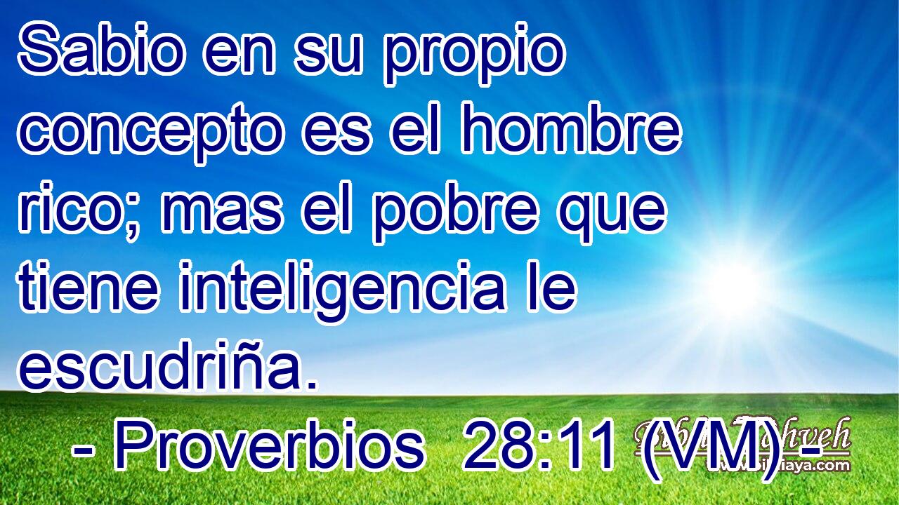  Sabio en su propio concepto es el hombre rico; mas el pobre que tiene inteligencia le escudriña. 