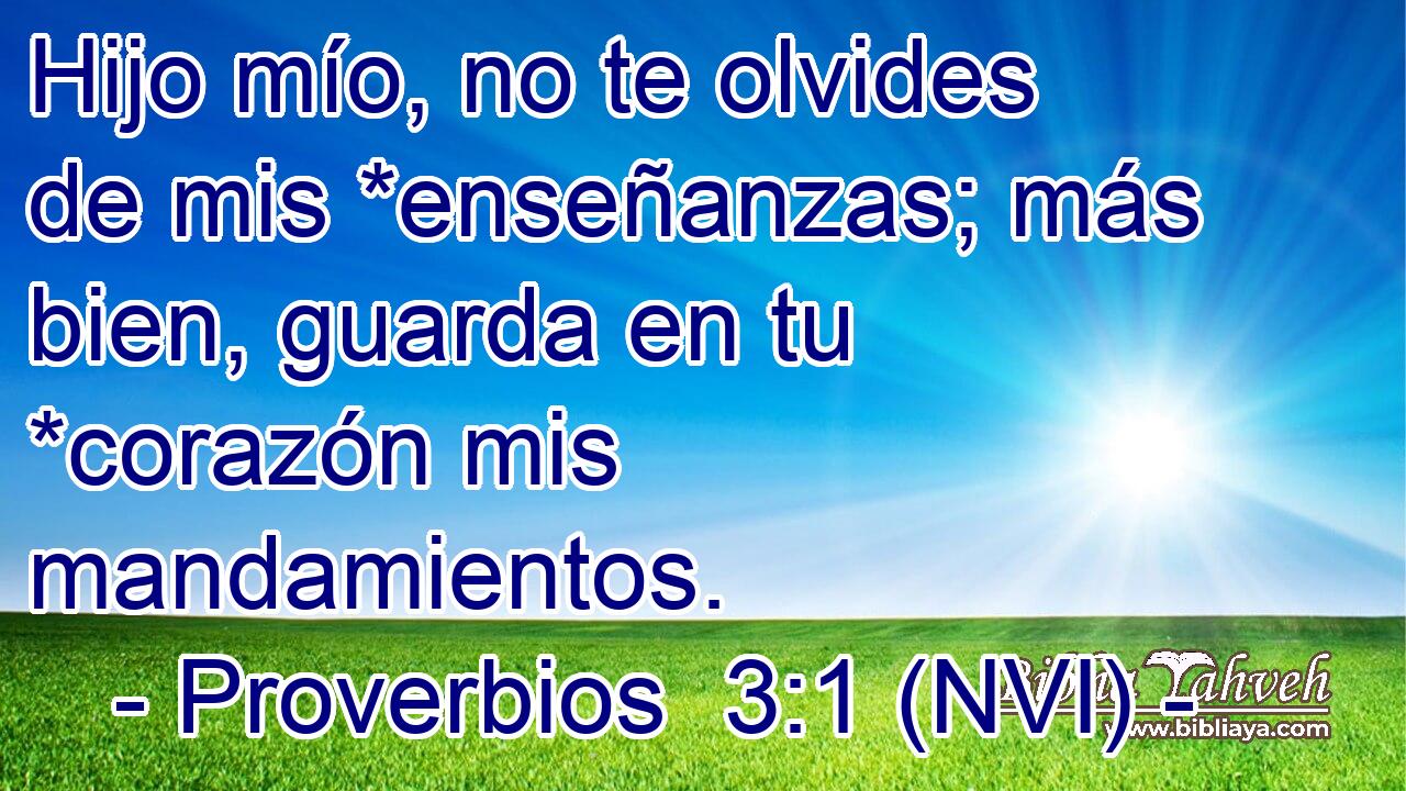  Hijo mío, no te olvides de mis *enseñanzas; más bien, guarda en tu *corazón mis mandamientos. 