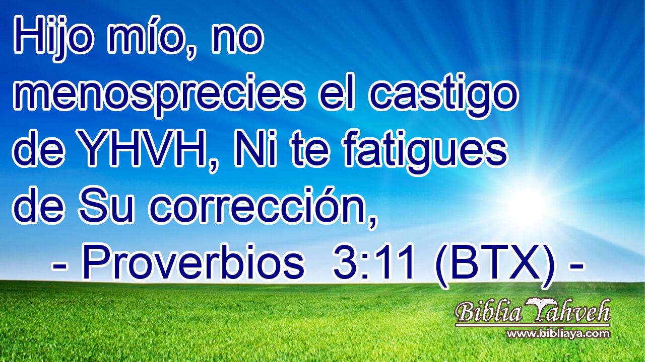 Hijo mío, no menosprecies el castigo de YHVH, Ni te fatigues de Su corrección,