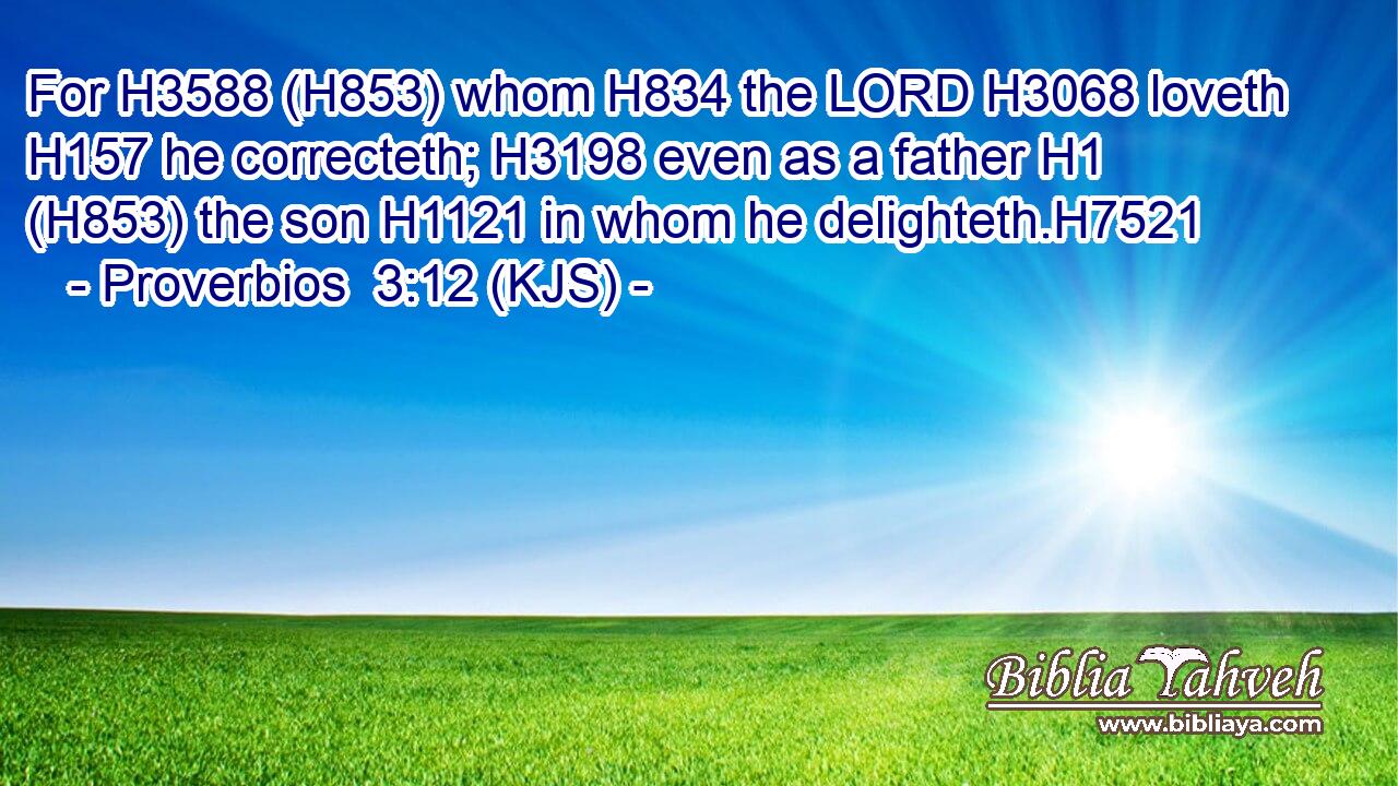 For H3588 (H853) whom H834 the LORD H3068 loveth H157 he correcteth; H3198 even as a father H1 (H853) the son H1121 in whom he delighteth.H7521