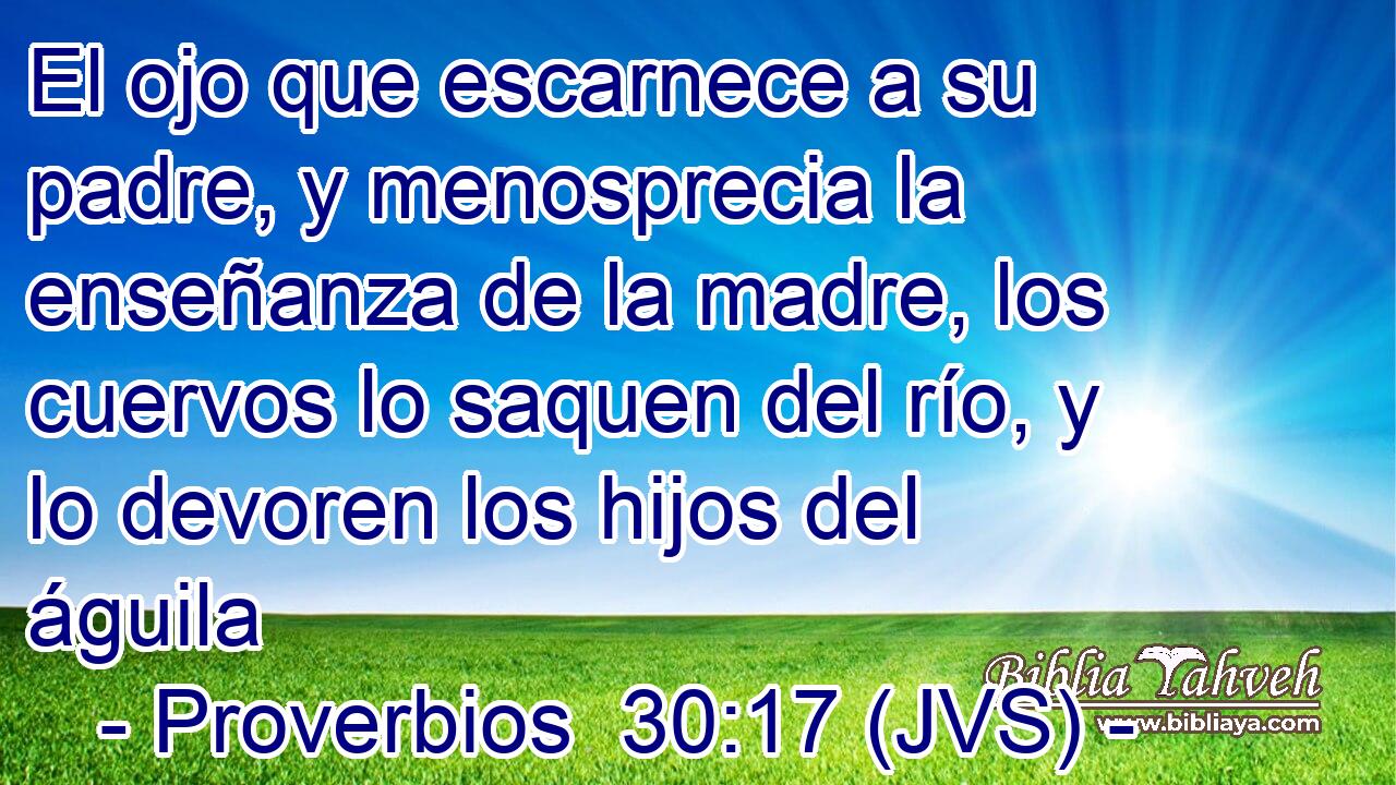 El ojo que escarnece a su padre, y menosprecia la enseñanza de la madre, los cuervos lo saquen del río, y lo devoren los hijos del águila