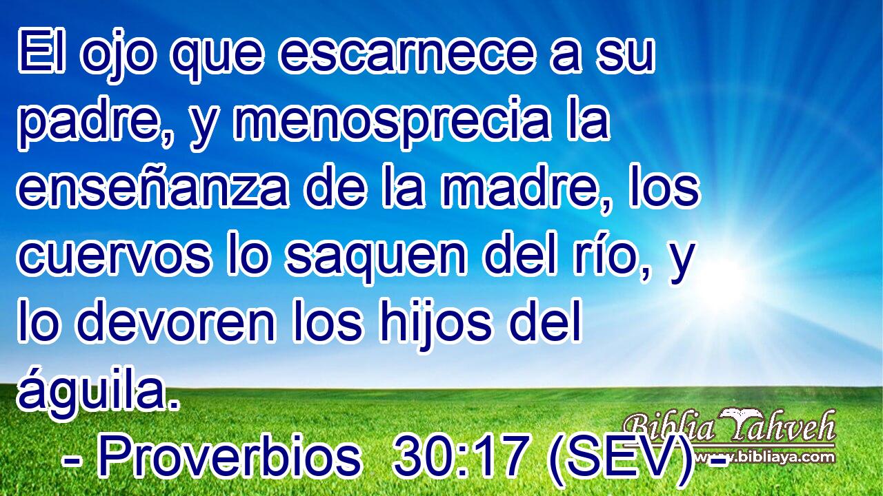 El ojo que escarnece a su padre, y menosprecia la enseñanza de la madre, los cuervos lo saquen del río, y lo devoren los hijos del águila.