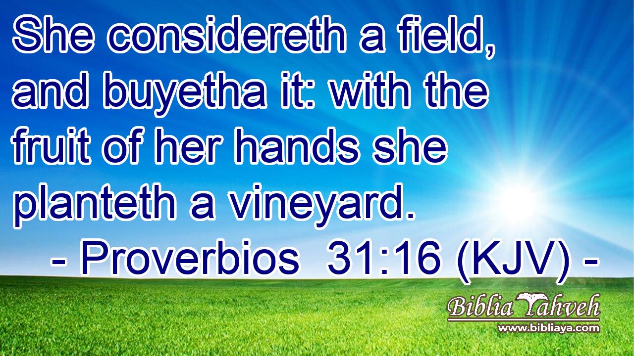 She considereth a field, and buyetha it: with the fruit of her hands she planteth a vineyard.
