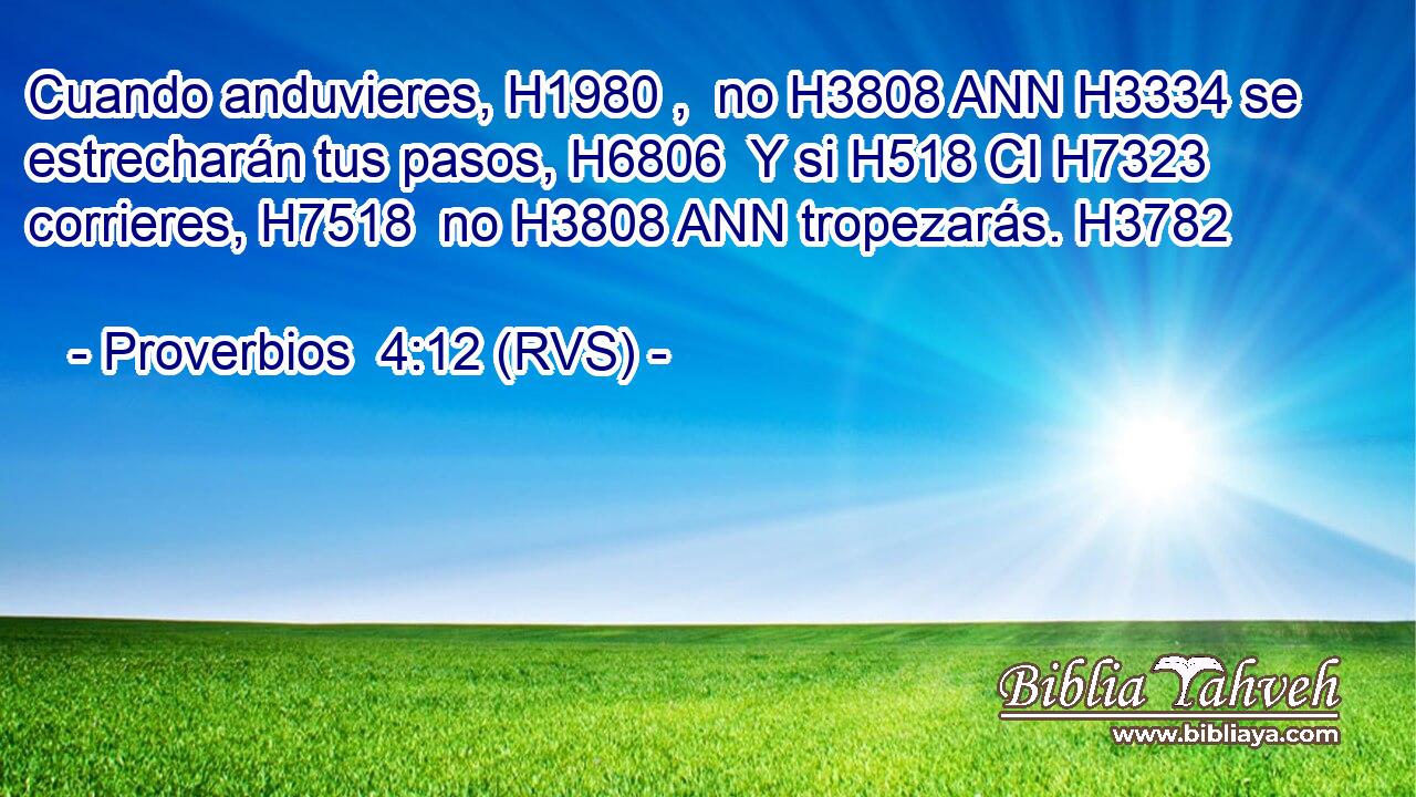 Cuando anduvieres, H1980 ,  no H3808 ANN H3334 se estrecharán tus pasos, H6806  Y si H518 CI H7323 corrieres, H7518  no H3808 ANN tropezarás. H3782  