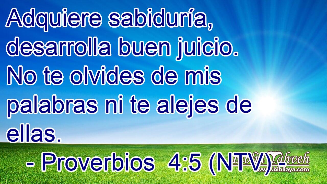Adquiere sabiduría, desarrolla buen juicio. No te olvides de mis palabras ni te alejes de ellas.